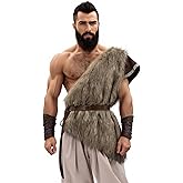KUOIN Medieval Faux Fur Vest Brown Fuzzy Waistcoat LARP Eskimo Costume with Belt