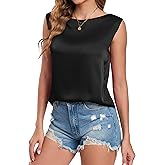 Wantschun Women's Summer Fall Silk Satin Shirt Sleeveless Blouse Boat Neck Basic Casual Tank Top Shell Top
