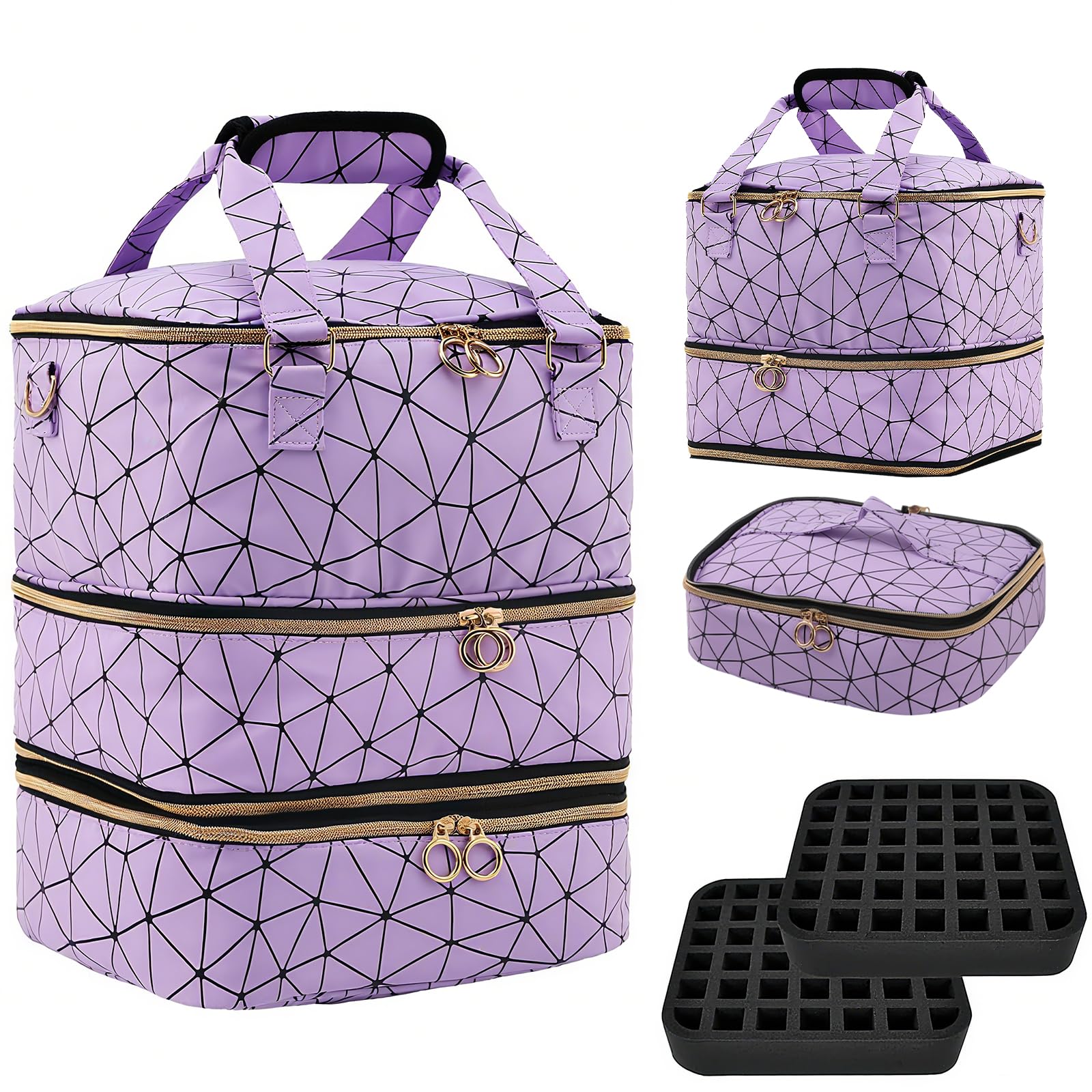 Yolispa Nail Polish Organizer Bag, 3 Layer Nail Storage Organiser Holds 84 Bottles Nail Polish & Nail Lamp with Shoulder Strap, PU Leather Carrying Case for Manicure Tools Storage