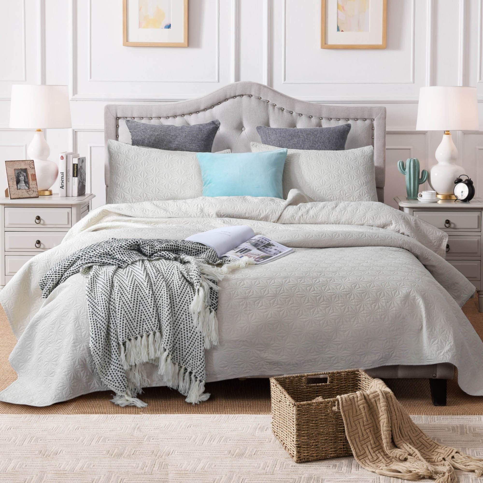 ONETEAR Bedspread Cover+Pillow Shams Pre-wash Microfiber Quilted Coverlet Quilt Set Bedding with Diamond Design-All Season-Protection Non-Slip Dustproof Dog-Proof(Baby Camel, Queen)