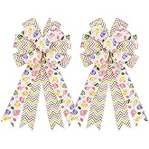 Craflox Easter Bow Decorations, 2 Pcs Easter Egg Striped Ribbon Bows for Wreaths, Easter Ornaments for Tree, Spring Tree Topper Bows Decorations for Home