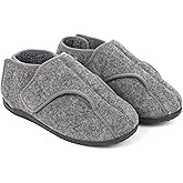 Happy Touch Men's Memory Foam Diabetic Slippers, Extra Wide Adjustable House Shoes for Swollen Feet, Arthritis, Edema, Soft Comfortable Non-Slip Slippers for Indoor and Outdoor Use
