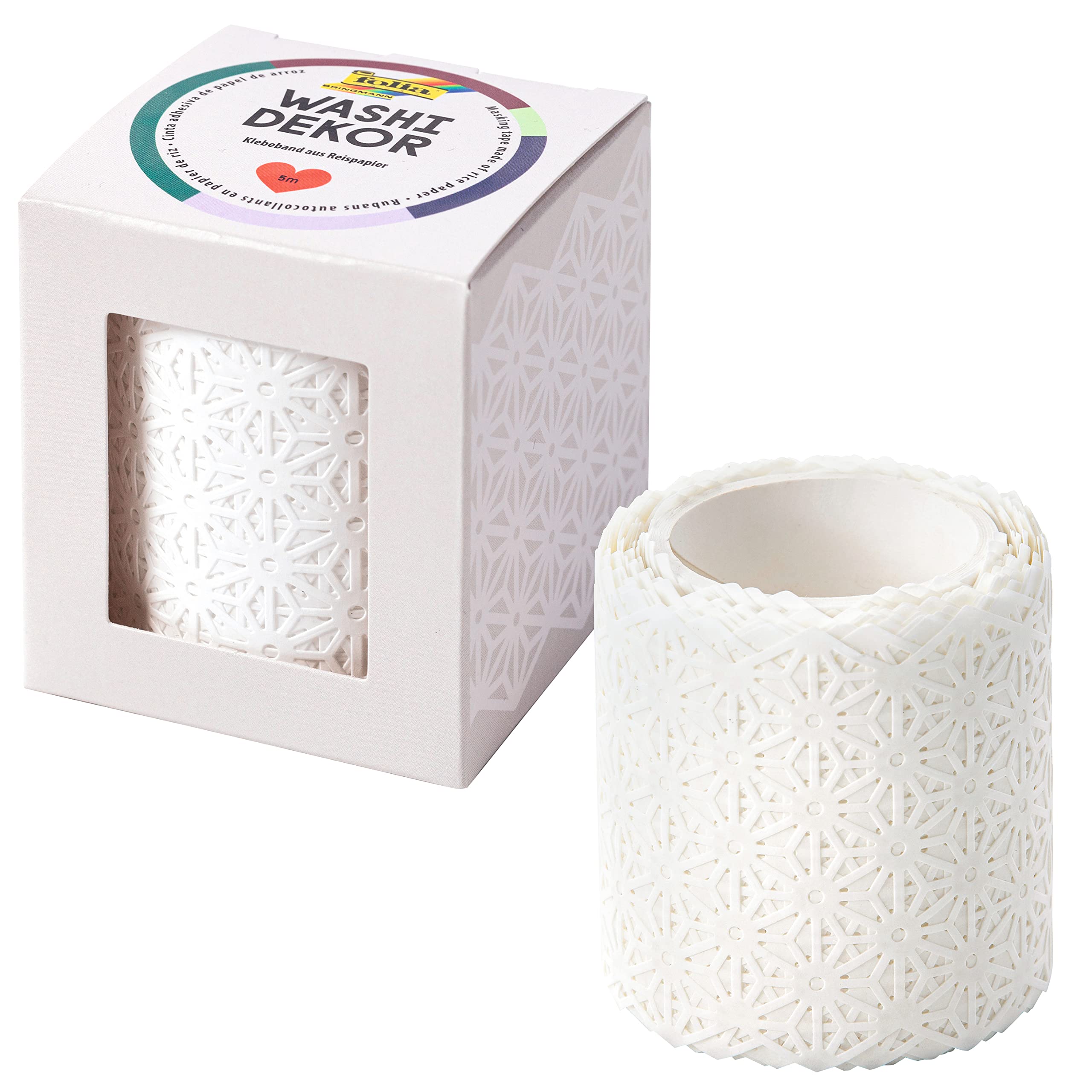 folia 29101 Washi Decoration Rice Paper Lace Border White Flowers Approximately 50 mm x 5 m Sticks to Numerous Surfaces Removable Without Residue for Decorating and Decorating
