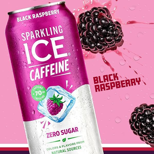 SPARKLING ICE CAFFEINE BLACK RASPBERRY SPARKLING WATER WITH CAFFEINE, ZERO SUGAR, WITH ANTIOXIDANTS AND VITAMINS,16 FL OZ CANS (PACK OF 12)