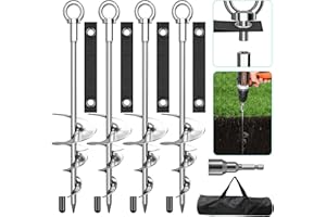 PHOPICH 18'' Ground Anchors, Fully Welded Heavy Duty Ground Anchors Screw in Swing Set Anchors Chrome Plating Anti Rust Ground Anchor with Straps for Dogs, Trampoline Stakes Resistant High Wind