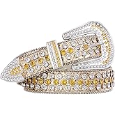 FIORETTO Men Women Rhinestone Belt Bling Western Studded Leather Belt Shining Diamond Cowgirl Cowboy Waist Belt for Jeans