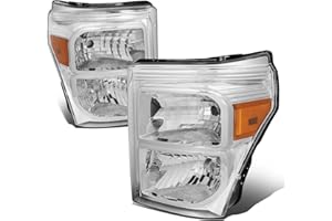 DNA MOTORING HL-OH-FSU13-CH-AM Chrome Amber Headlights Replacement Compatible with 11-16 F-250 / F-350 / F-450 / F-550 Super Duty