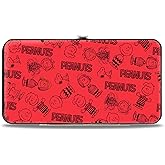 Peanuts Wallet, Hinged, Peanuts Gang Six Character and Title Logo Collage Red Black, Vegan Leather