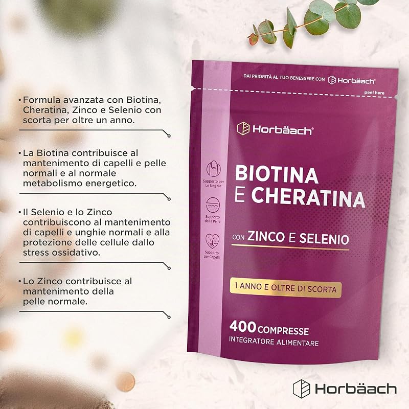 Biotina Cheratina e Zinco per Capelli - +1 Anno di Scorta - 400 Compresse
