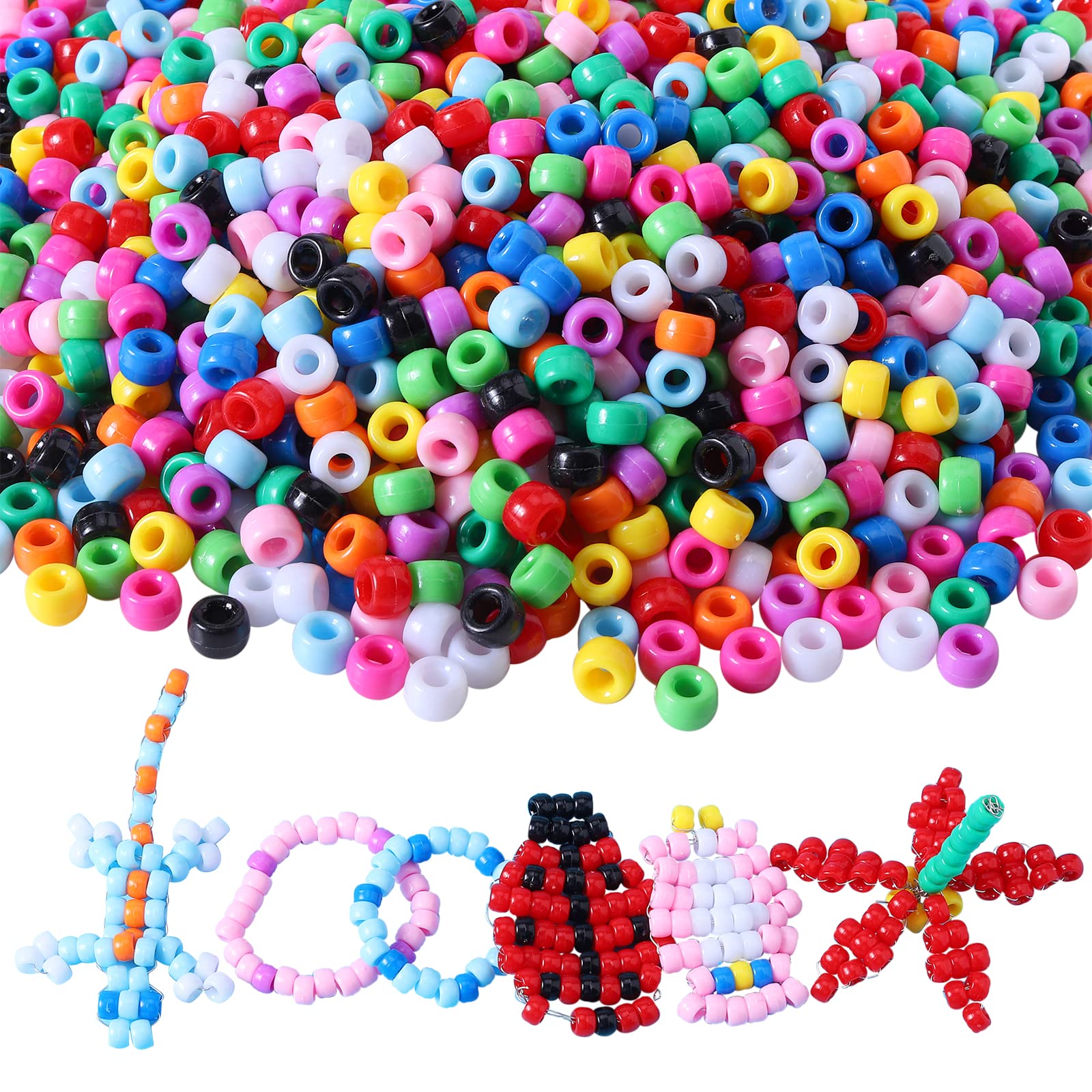 Colle Pony Beads Bulk, 1900pcs Pony Beads for Jewelry Making, Hair Bead for Braids, Multicolored Plastic Bead for Bracelet Making DIY Crafts, Key Chains and Necklace