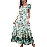OSTOO Women's 2026 Summer Short Sleeves Boho Floral Print Tiered Casual Flowy Long Maxi Dress