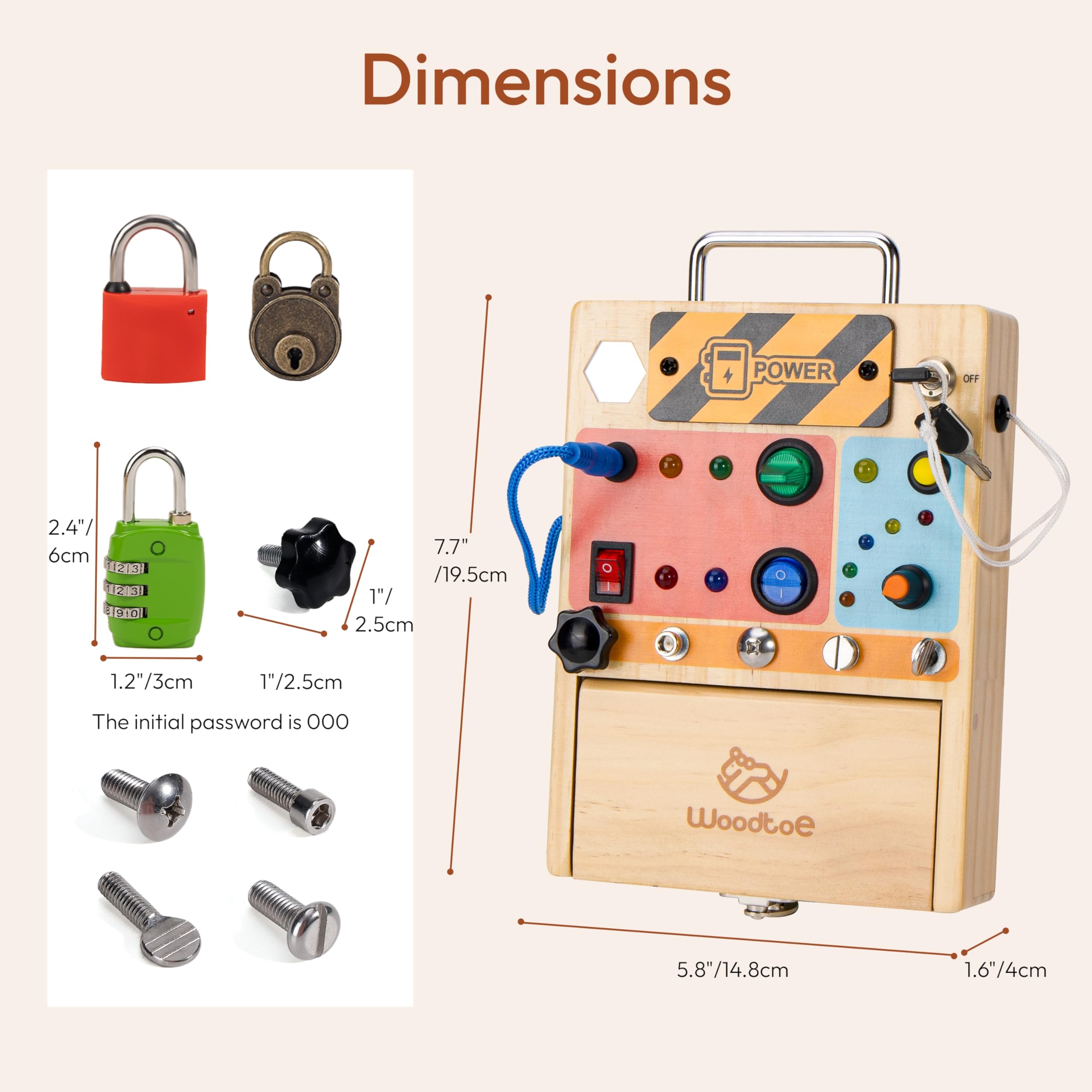 Woodtoe Montessori Toys for Toddler 3 4 5 Year Old, 3-in-1 Busy Board with LED Light Switch, Screwdriver Board Set, Lock and Key Toy, Educational Sensory Toys, Fine Motor Skill Christmas Toys for Kids