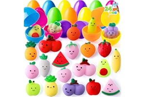 JOYIN 24 Pcs Prefilled Eggs with Fruit Mochi, Diverse Fruit Themed Mochi Filler for Easter Egg Hunt, Kids Basket Stuffer, Par