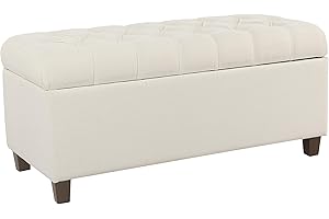 Homepop Home Decor | Tufted Ainsley Button Storage Ottoman Bench with Hinged Lid | Ottoman Bench with Storage for Living Room & Bedroom, Soft Cream, Textured Neutral