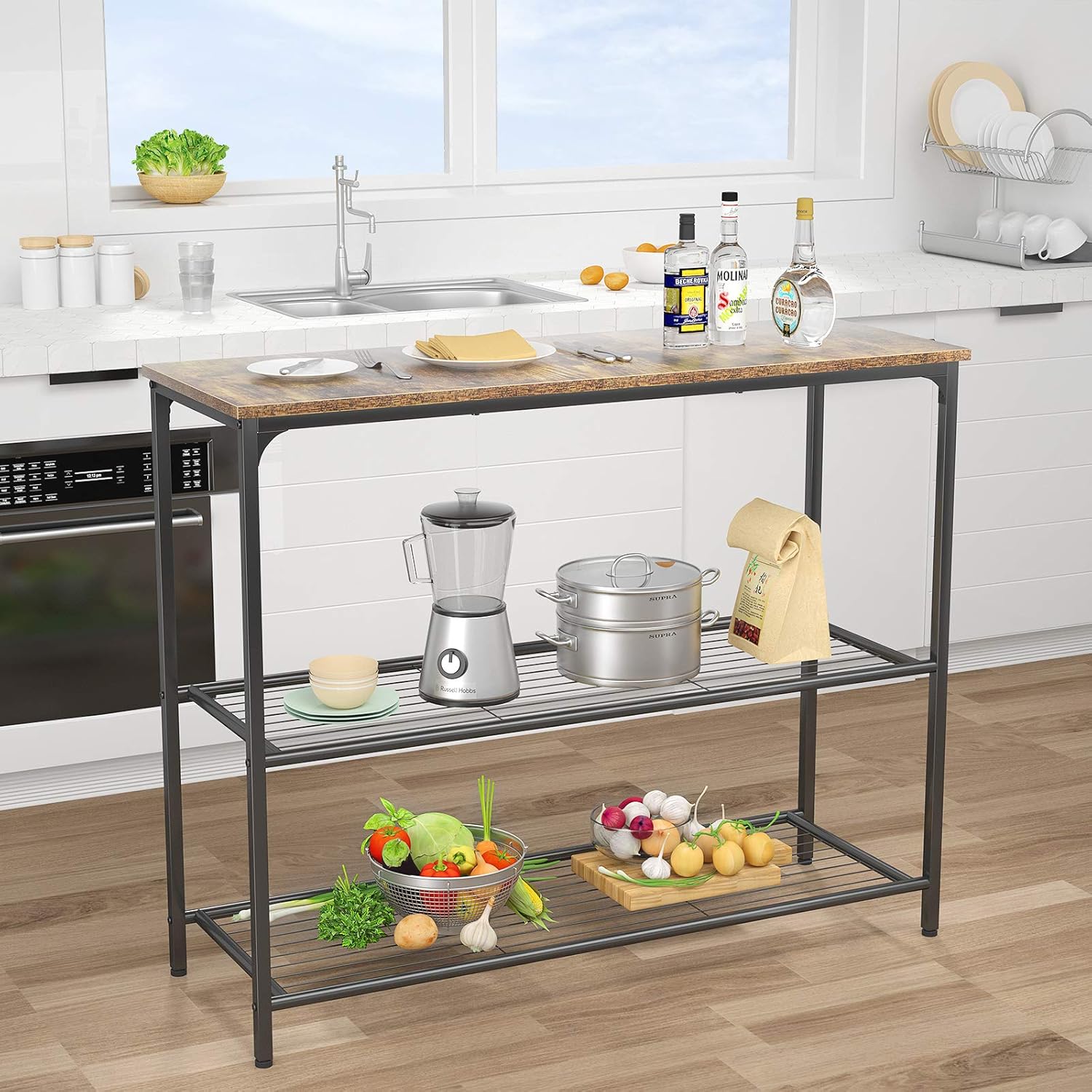 Ecoprsio Sofa Table Console Table with Double Mesh Shelves, Industrial Entryway Table Foyer Table for Entryway, Front Hall, Hallway, Sofa, Couch, Living Room, Coffee Bar, Kitchen, Rustic: Kitchen & Dining