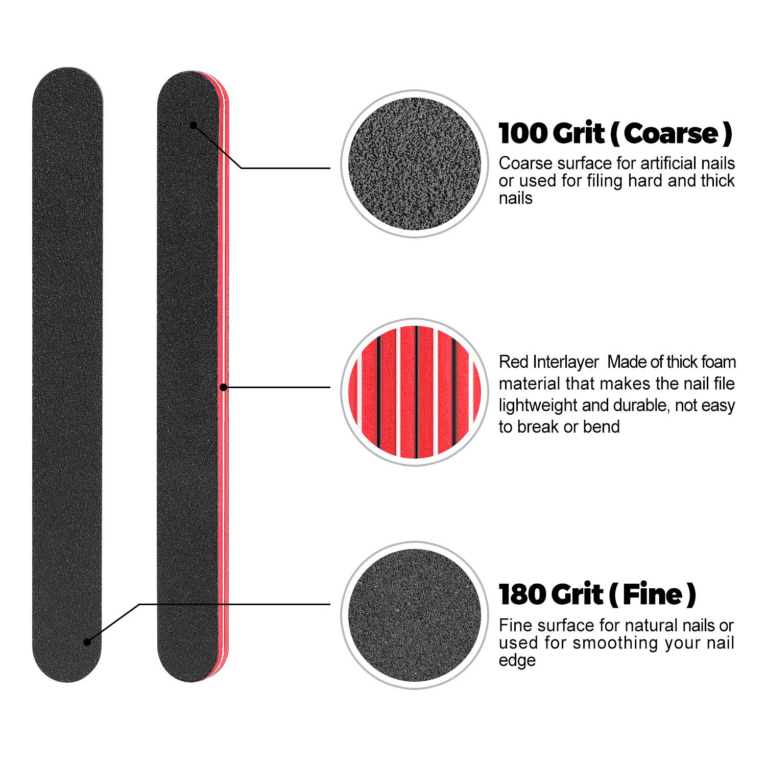 Nail Files and Buffers, 100/180 Grit Nail File and Rectangular Art Care Buffer Block Tools by HAWATOUR : Beauty