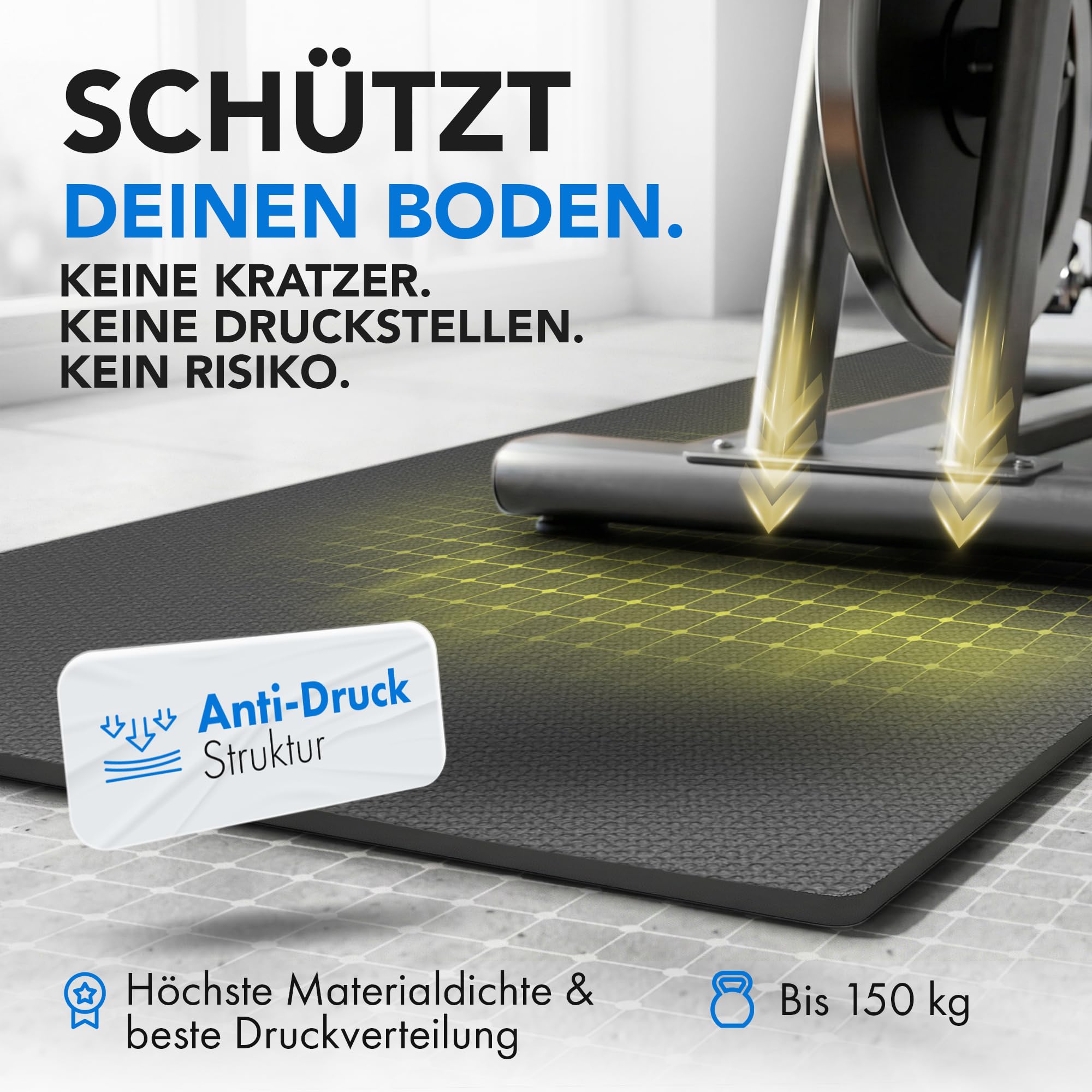 LILENO SPORTS Bodenschutzmatte Fitnessgerät 90x200 cm | 8 mm starke Fitnessgeräte Unterlage | Sportmatte und Fitnessmatte rutschfest | Ideal Schalldämmend für Crosstrainer, Laufband oder Home Gym 2