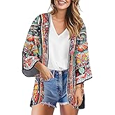 Womens Kimono Cover Ups for Beach Floral Short Sleeve Loose Summer Cardigan