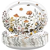 Grencian 50Pcs Spring Wildflower Oval Paper Plates 10" x 12" Large Disposable Watercolor Spring Floral Paper Plate Wildflower Birthday Decorations for Tea Lunch Dinner Birthday Party Supplies