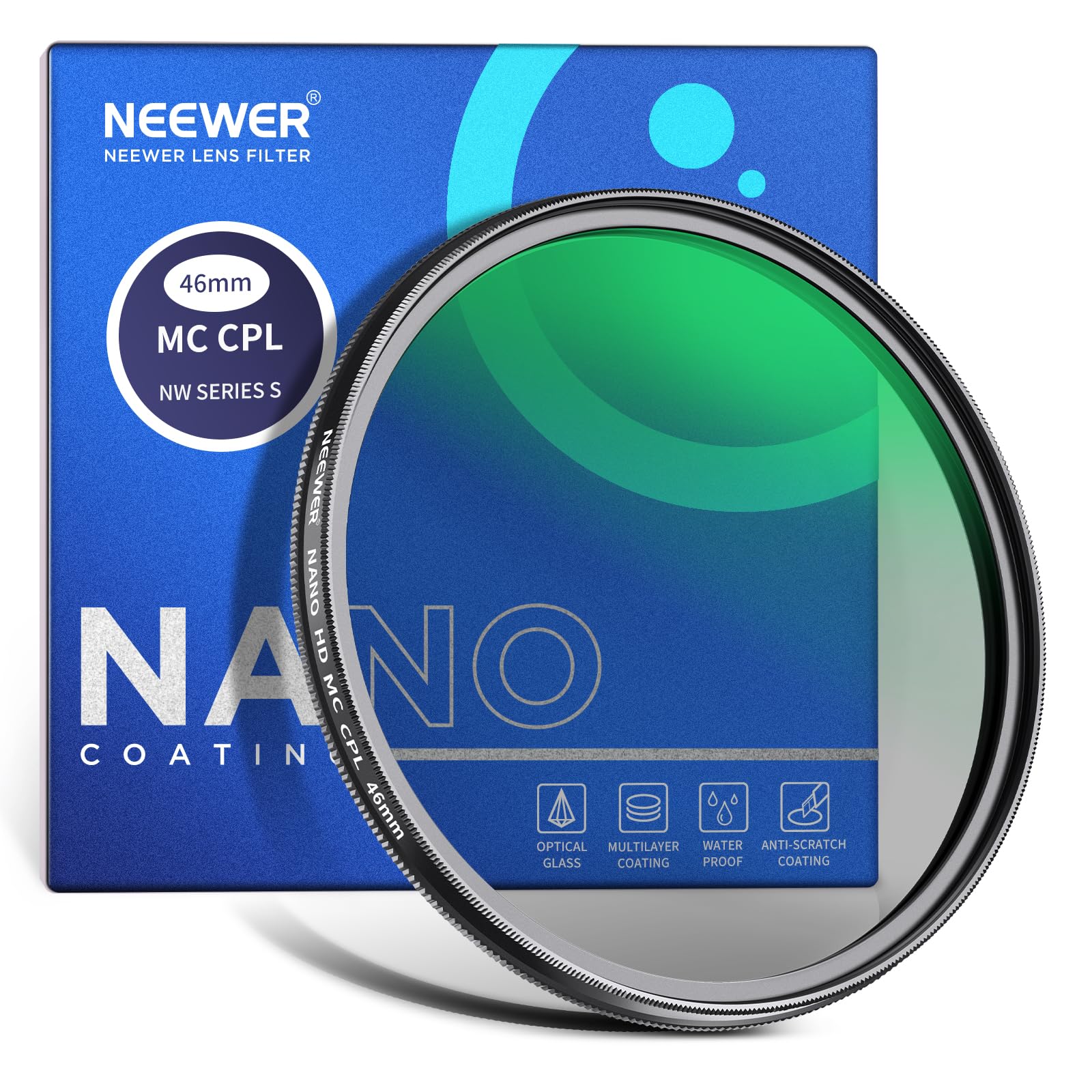 NEEWER Polarising Filter 46 mm, Circular Polarising Filter MC CPL with 24-Layer Nano Coating and HD/Ultra Thin Optical Glass, Reduces Reflection/Increases Contrast/Reduce Glow