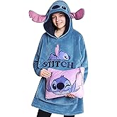 Disney Blanket Hoodie for Kids, 2-in-1 Folds into Travel Cushion, Stitch Baby Yoda Maleficent Eeyore, Gifts for Girls Boys