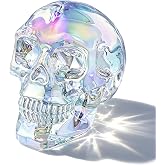 Colorful Crystal Skull Glass Figurine Halloween Day of The Dead Decor | Skull Head Figurines Gifts for Skull, Witchy Lovers Men, Women, Glass Skull Gemstone Halloween Decor Gifts for Women Plating