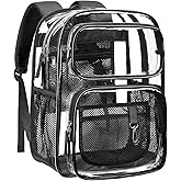 PACKISM Clear Backpack for School - 17 inch Large Heavy Duty Bookbag, Reinforced See Through PVC Transparent Backpack