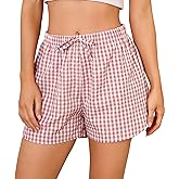 Vlazom Women's Sleep Shorts Cute Plaid Pajamas Shorts Soft Elastic Pajama Bottoms Boxer Shorts Sleepwear S-XXL