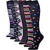 Tipi Toe Women’s Knee High Socks 6 Pack – Colorful Funky Patterned Long Socks, Soft & Comfortable Everyday Wear
