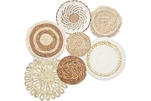 Boho Wall Baskets 7Pcs/Set Different Size & Style Boho Wall Basket Decor Straw Woven & Round Decorative Art