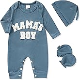 GRNSHTS Newborn Baby Boy Romper Coming Home Outfits Letter Print Bodysuit Jumpsuit+Hat+Gloves 3PCS Clothes Set