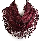 Scarf& Feminine Lace Infinity with Teardrop Fringes