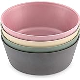 WeeSprout Bamboo Kids Bowls, Set of Four 10 oz Kid-Sized Dinnerware, Cereal, Leftovers & Snack Bowl, Dishwasher Safe (Pink, Green, Gray, & Beige)