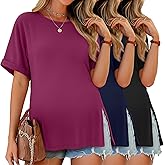 Ficerd 3 Pack Women's Maternity Shirts Half Sleeve Loose Pregnancy Tops Crew Neck Side Split Pregnant Clothes
