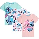 Disney Girls 3 Pack Lilo and Stitch T-Shirts Kids Angel Summer Top Short Sleeve Tees