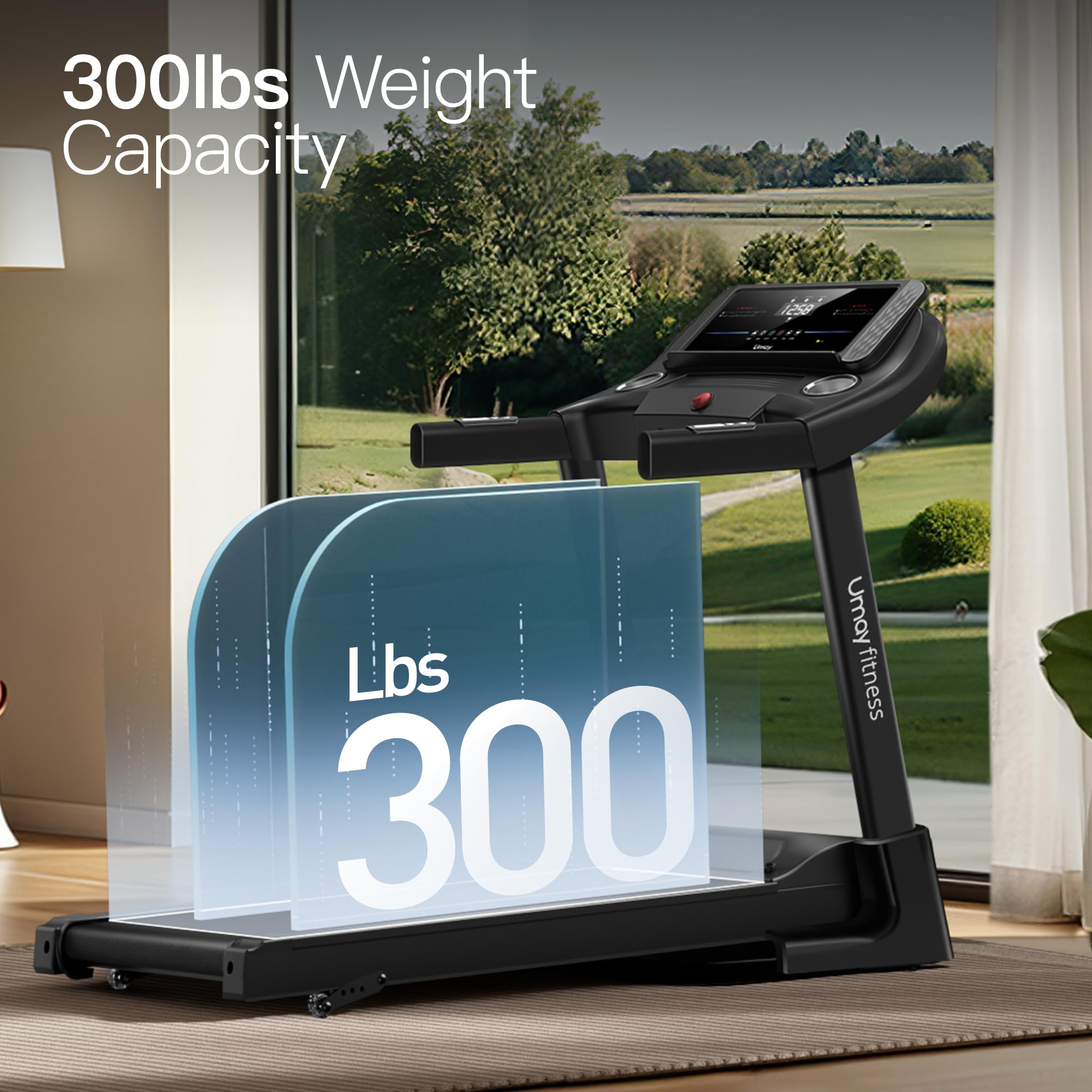 UMAY Fitness Home Folding Incline Treadmill with Pulse Sensors, 3.0 HP Quiet Brushless, 300 lbs Capacity (Black or Gray)