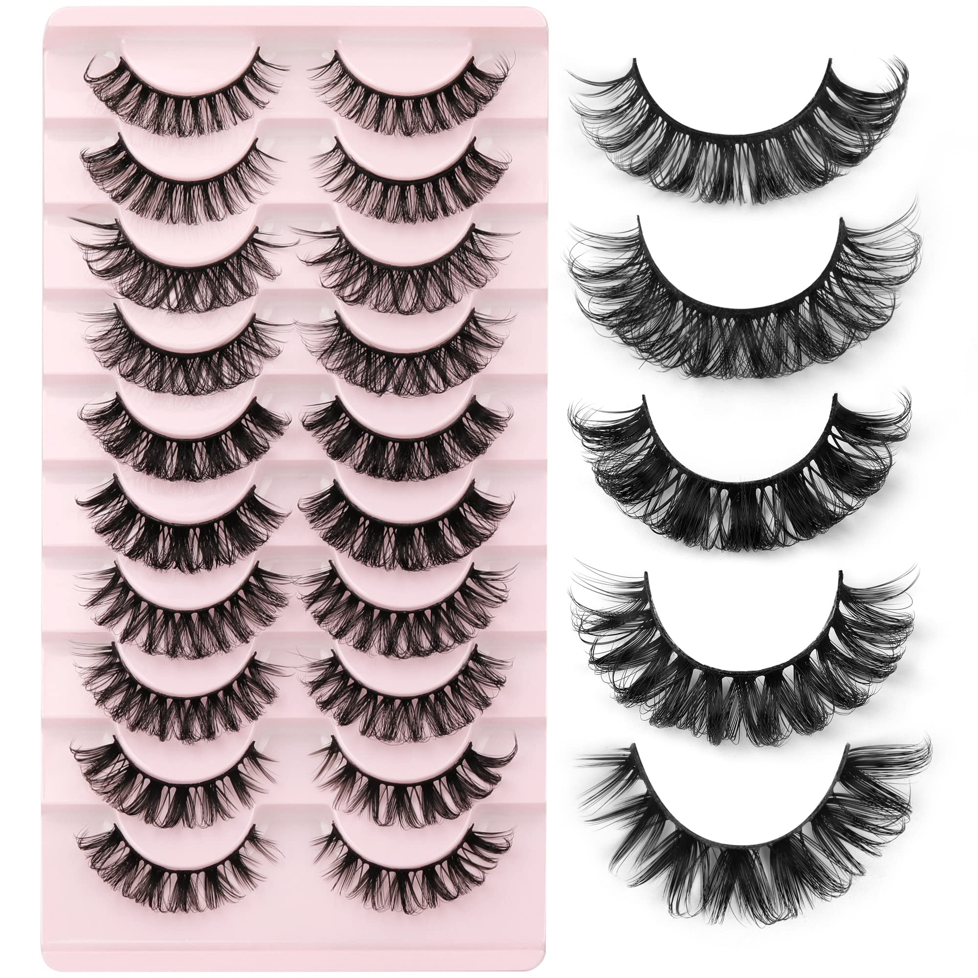 Photo 1 of Eyelashes Russian Volume Strip Lashes 5 Styles Mixed Natural Wispy D Curly Mink False Eyelashes Look Like Extensions 10 Pairs by Yawamica