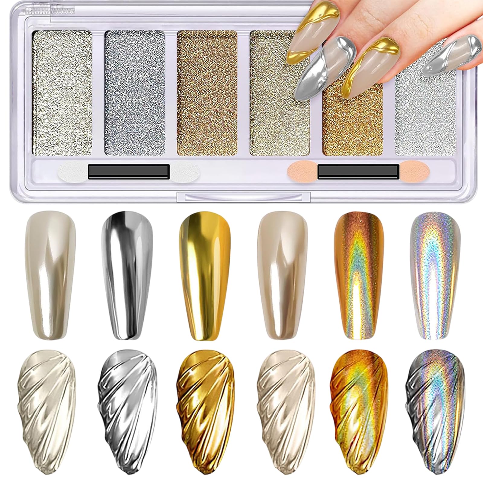 Gold Silver Nail Chrome Powders,6 Colors Gold Chrome Nail Powder,Chrome Powder for Nails Crome Powder For Nails Chrome Nail Powder for Nail Design DIY Nail Painting Carving
