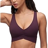 CRZ YOGA Butterluxe Ruched Longline Sports Bras for Women - V Neck Padded Yoga Tank Wide Straps Cross Back Crop Tops