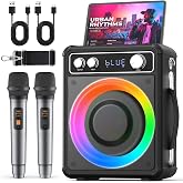 VOSOCO Karaoke Machine, Bluetooth Speaker with 2 Wireless Mics for Adults | 2026 Portable PA System with LED Light, Supports TWS Echo Adjustment TF USB AUX Inputs for Birthday Home Party Outdoor Travel