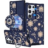 Buleens for Samsung Galaxy S25 Ultra Case - with Ring Stand & Camera Cover Aesthetic Cute Designed for Women Girls Girly Kawaii Sun Moon Stars for Samsung S25 Ultra Phone Case Compatible with Magsafe