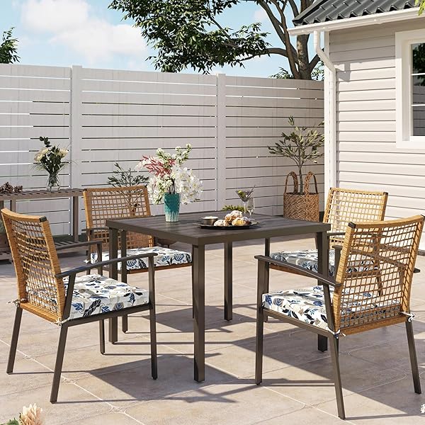 DYTXIII SET OF 4 OUTDOOR CHAIR CUSHIONS, WATER RESISTANT 18.5″X16″X2″ SQUARE SEAT CUSHION FOR PATIO DINING CHAIRS, HIGH-DENSITY REPLACEMENT PADS FOR INDOOR OUTDOOR FURNITURE – BREEZE LEAVES BEIGE