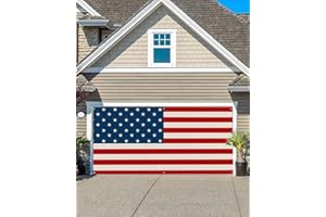 LBDECOR Fourth of July American Flag Garage Door Decorations, Vintage Stars Stripes Garage Door Banner Cover with Grommets, Garage Door Mural Backdrop Decoration for Outdoor Wall Door Photography 7x16ft