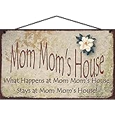 5x8 Mom Mom's House Sign with Magnolia Flower What Happens at Mom Mom's House Stays, Vintage Style Decorative Household Family Hanging Home Décor, Grandma Nickname, Mother's Day Gift for Grandmothers