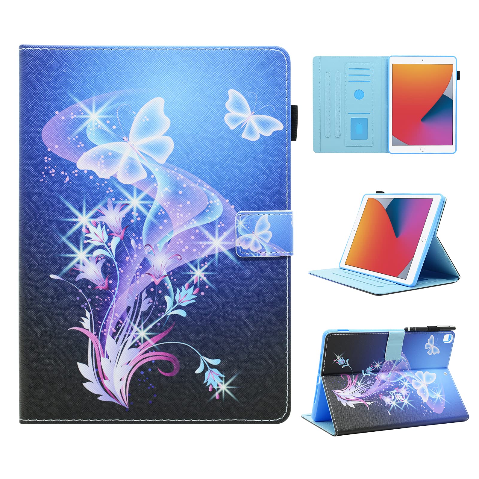 BYCeKe Case for iPad 9th Generation 2021 iPad 8th/7th Generation 2020/2019 Release 10.2 inch iPad Case 9th Generation iPad Cover, Slim PU Leather Folding Stand Cover with Auto Wake/Sleep, Butterfly