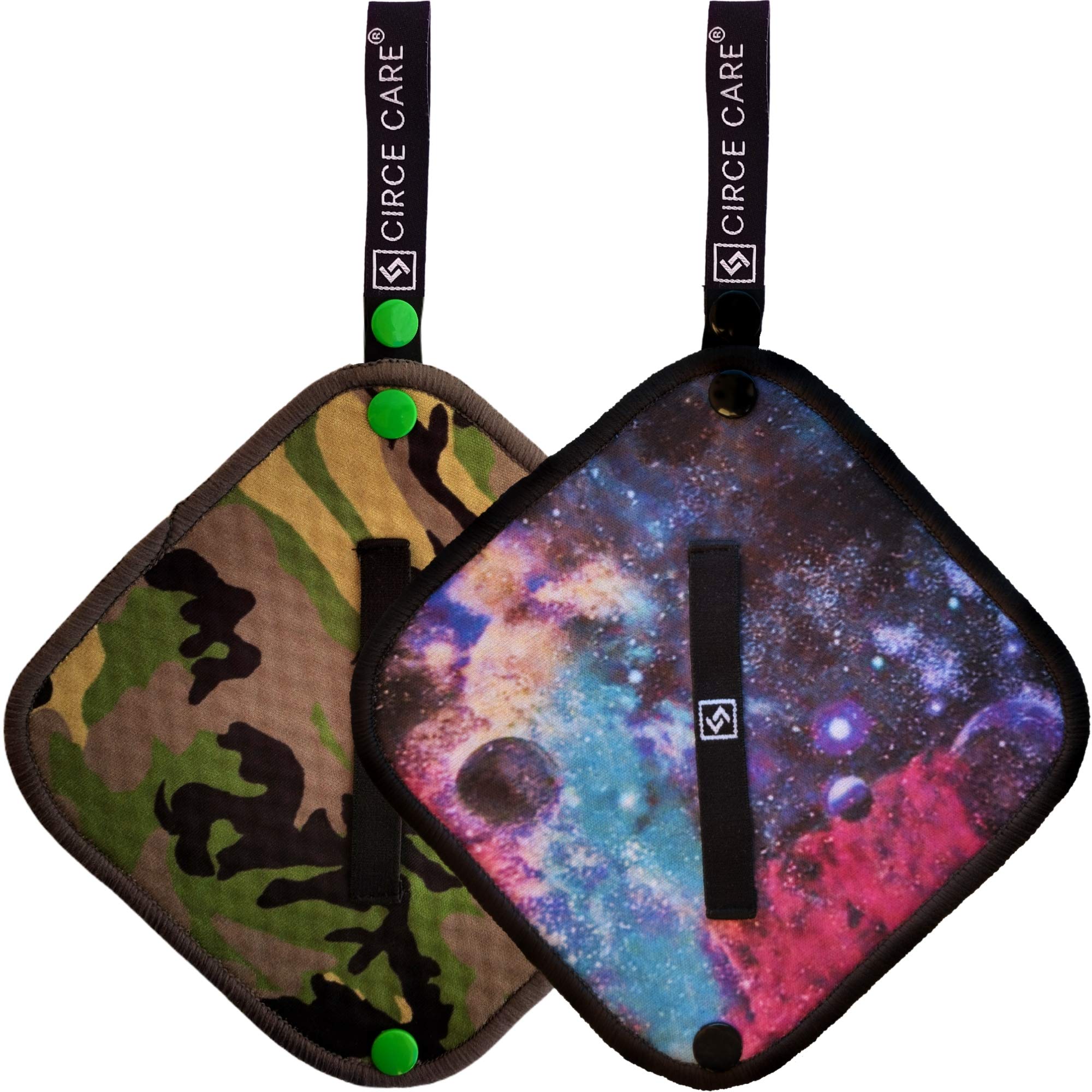 CIRCE CARE Pee Cloth:Silver Infused Pee rag for Women who Pee Outdoors, Reusable Absorbent Wipes, Eco alt. to Toilet Paper, Female Urination Solution for Camping, Hiking (2pc Combi- Galaxy+Camo)