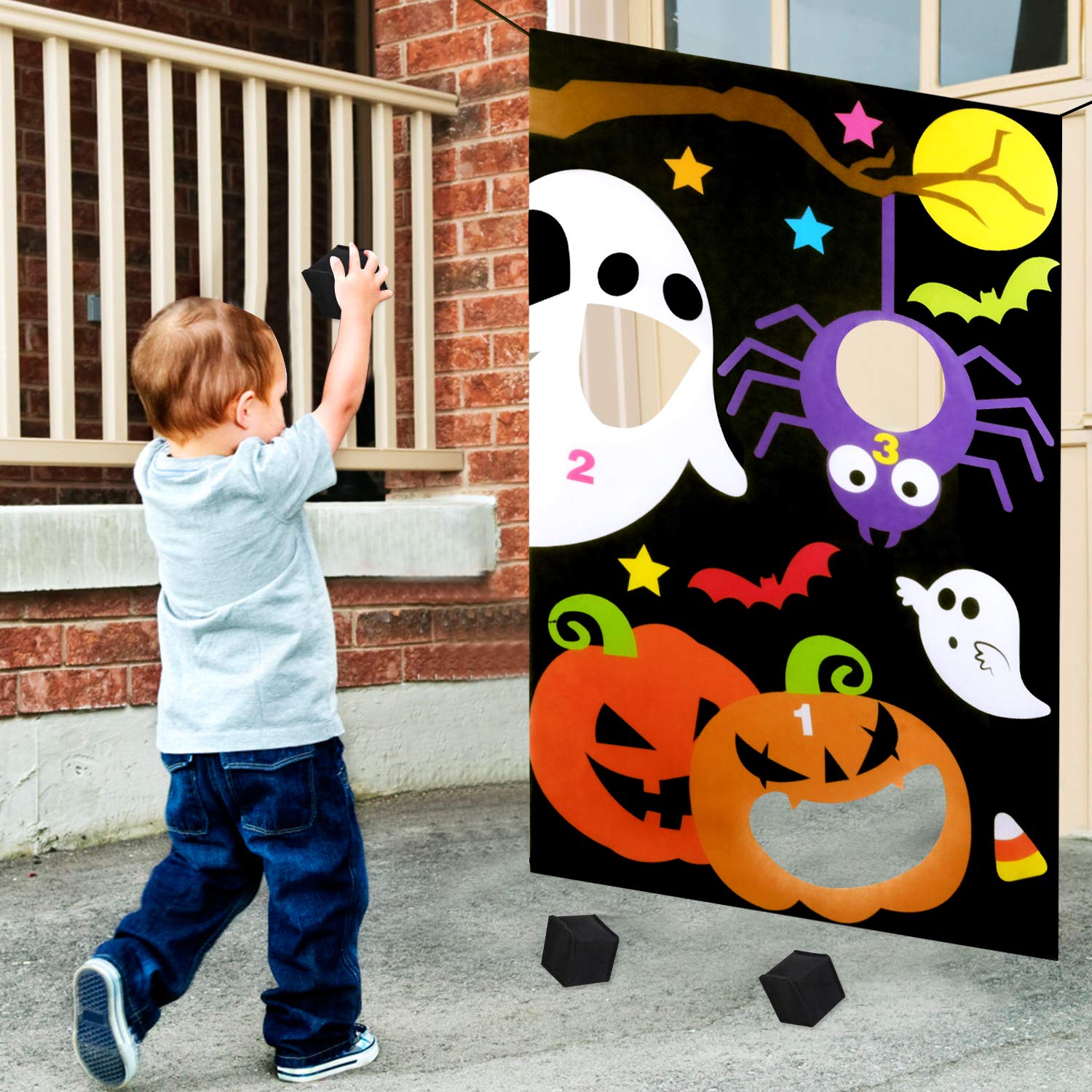 Legendog Halloween-Wurfspiel-Set, Mehrzweck-Halloween-Spieltür-Banner mit Wurfbällen