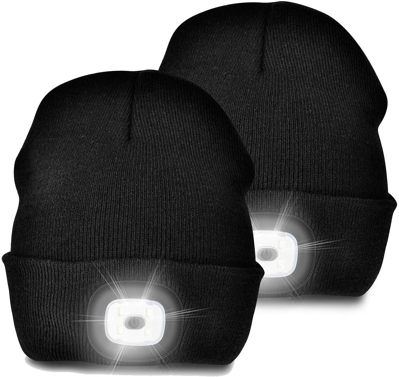 Unisex LED Lighted Beanie, Unisex USB Rechargeable Headlamp Hat, Cap with Light Hands Free Head Torch, Winter Warm Gifts for Men and Women