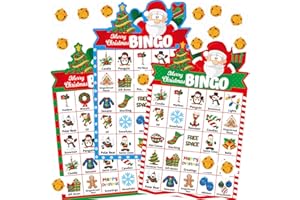 Fancy Land Christmas Bingo Game 24 Players for Kids Die Cut Santa Claus Bingo Xmas Party Game Activities Holiday Party Favors