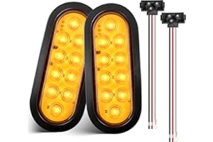 Oyviny 6 Inch 10 LEDs Oval Amber Trailer Tail Lights W/Light Wiring 2PCS, Super Bright 6" LED Parking Turn Signal Lights with